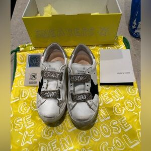 Golden Goose Young Old School Sneakers with Black Suede Star and Glitter Tab